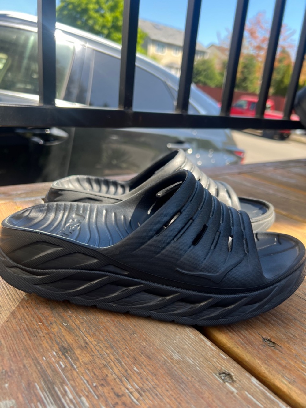 Hoka One One Black Platform Slide Sandals